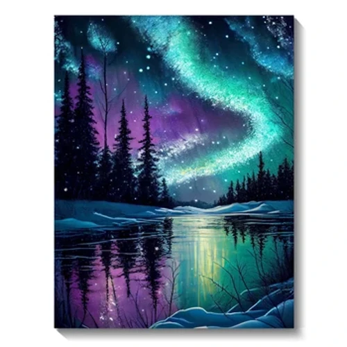 5d Umdwebo Wobuciko Bedayimane I-Aurora Landscape Mosaic Embroidery Cross Stitch Setha Umjikelezo Ogcwele We-Rhinestone Diy Home Decoration Gif