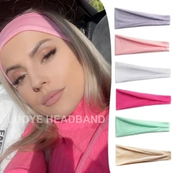 Merched Solid Lliw Eang Headband Elastig Cotwm Addasadwy Chwaraeon Ioga Band Gwallt Ffasiwn Tyrban Colur Gwallt Cylchyn Gwallt Affeithwyr