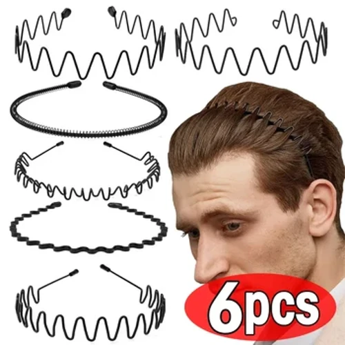 6pcs Moda metall soch tasmasi erkaklar ayollar uchun Uniseks qora to'lqinli sochli bosh halqa tasmasi Sport bosh tasmasi soch tasmasi soch aksessuarlari sovg'a