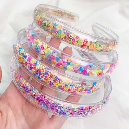 Transparent Quicksand Kappbänner Fir Kanner Kanner Meedercher Moud Glitter Sequin Zänn Haarbänner Bezel Hoops Hoer Accessoiren
