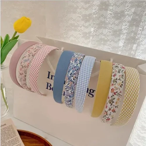 3PCS Instagram Retro Floral Plaid Kitanzi cha Nywele Kitambaa Kirefu cha Kikorea chenye Brimmed Kipande Kidogo cha Nywele Safi Kifaa cha Nywele cha Fairy