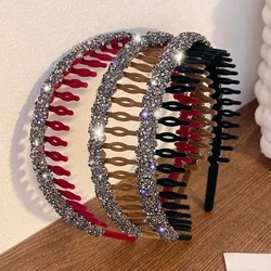 Moda Rhinestone uciekają Bezel obręcze do włosów dla kobiet panie aksamitne ząbkowane antypoślizgowa opaska na głowę opaska do włosów akcesoria do włosów prezenty