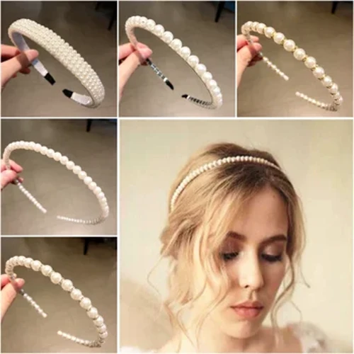 Cerchio per capelli con perle artificiali bianche alla moda Cerchio per capelli fisso per lo styling Fasce elastiche per capelli Donne Ragazze Trucco Lavaggio per il viso Fascia per capelli