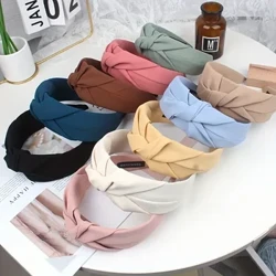 Yeni Moda Düğümlü Bantlar Kadınlar için Düz Renk Kızlar Bez Saç Bantları Geniş Hairband Yumuşak Saç Çember saç aksesuarları