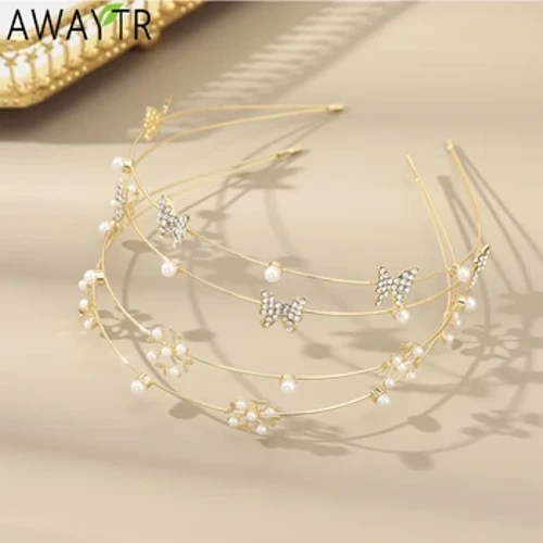 Bandaí Gruaige Maisithe Péarla Banna Gruaige Só Órga na mBan AWAYTR Bandaí Gruaige Alloy Fonsa Braided Do Chailíní Fásta Ceannbheart