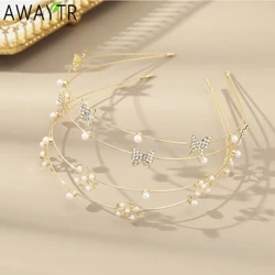 AWAYTR Cao Cấp Vàng Nữ Đô Ngọc Trai Trang Trí Tóc Hợp Kim Vòng Áo Dây Đội Đầu Cho Người Lớn Bé Gái Mũ Đợi Đầu Đa Năng