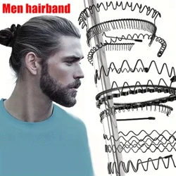 Unisex Black Elastis Non Slip Simple Metal Headbands Kanggo Pria Wanita Wavy Hairband Spring Rambut Hoop Fashion Aksesoris Rambut
