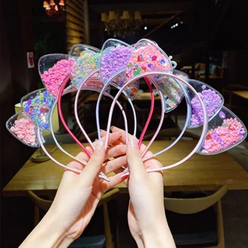 Glitter Telinga Kucing Hairband Gadis Anak Pasir Isap Mahkota Headband Telinga Kucing Pesta Rambut Hoop Aksesoris Rambut Anak Perhiasan Hiasan Kepala