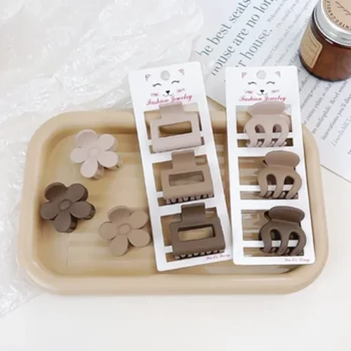 New Fashion Coffee Color Třídílná sada Matné geometrické spony do vlasů Sponky do vlasů pro ženy Doplňky do vlasů pro dívky Pokrývky hlavy