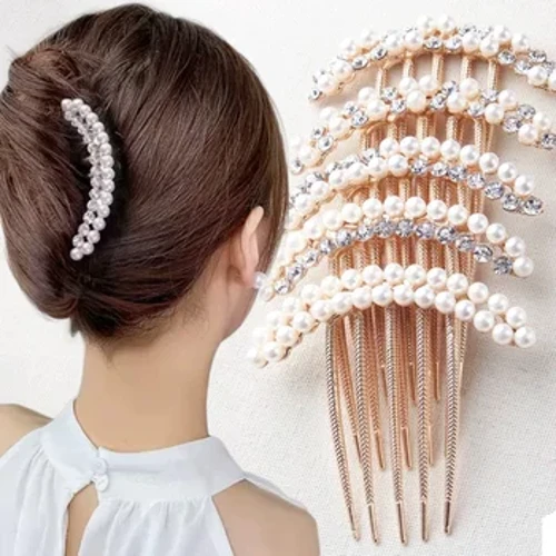 Ngọc Trai Lược Chải Tóc Kẹp Tóc Nữ Pha Lê Sang Trọng Bun Trang Trí Đám Cưới Cô Dâu Vuốt Tóc Kẹp Tóc Phụ Kiện Trang Sức
