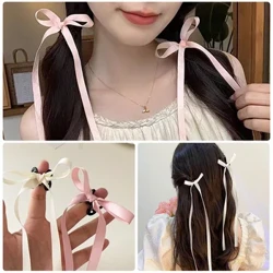 Pinces à cheveux pour femmes, épingles à cheveux de couleur unie, joli petit bandeau en ruban, pompon doux, longue queue, accessoires pour cheveux