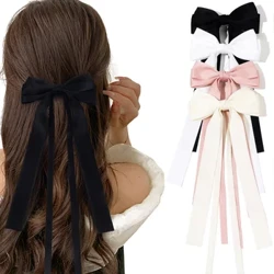 Koreansk ensfarget bånd Dobbel sløyfe hårspenner for kvinner Jenter Trendy Stor sløyfe Lang dusk Sølv Barrettes Pin Accessories
