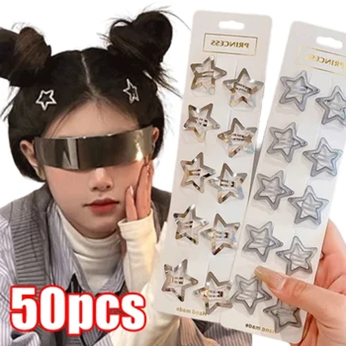 2/50 Pcs Y2K Bintang BB Jepit Rambut Wanita Gril Logam Perak Lucu Pegangan Rambut Bintang Jepit Jepit Jepit Rambut Hiasan Kepala Aksesoris Rambut