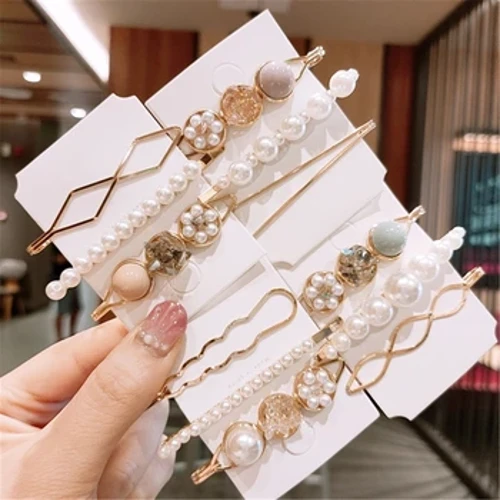 Mới Ngọc Trai Pha Lê Kim Loại Kẹp Tóc Bộ Nữ Hình Học Thanh Lịch Barrettes Kẹp Tóc Bé Gái Phụ Kiện Tóc Thời Trang Món Quà Trang Sức