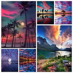 Diy 5d pintura diamante pôr do sol cenário completo redondo mosaico paisagem imagem kit ponto cruz arte strass decoração de casa presente