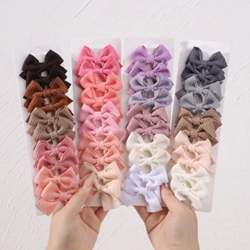 10 Pcs/set Katun Lembut Busur Jepit Rambut Gadis Manis Desain Kotak-kotak Jepit Rambut Warna Solid Indah Hairgripe Jepit Rambut Aksesoris Rambut Anak