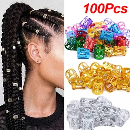100pcs Gold Sëlwer Dreadlock Hoer Réng Upassbar Manschett Clip Hoer Braids Dreckeg Braids Perlen Hoer Nadel Meedchen Hoer Accessoire Kappbekleedung
