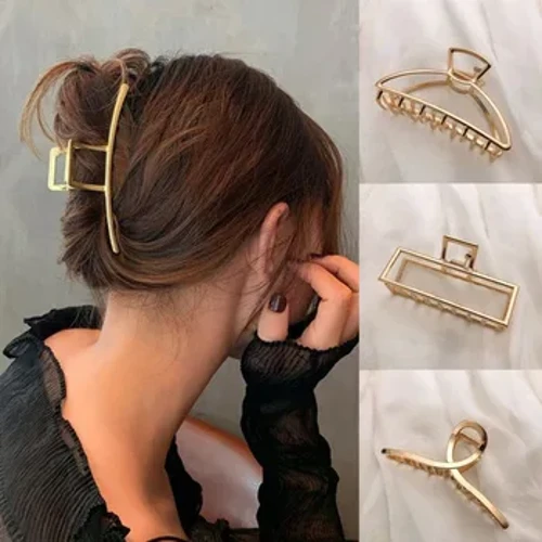 Urre koloreko hutsune geometrikoak ile-klipak Metalezko ile-atzaparra gurutzatua ile-atzaparra Buruko diadema ile-horma-karramarroa Emakumeen ile-moda-osagarriak