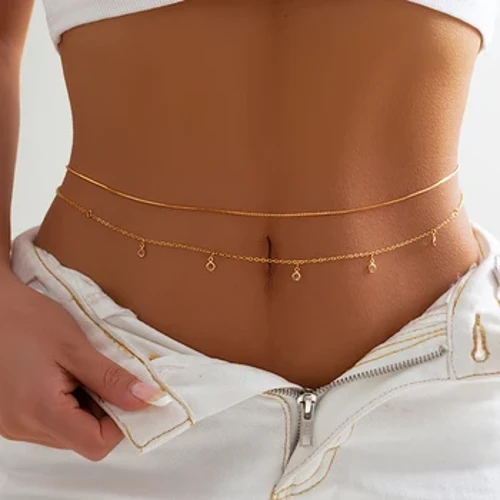 Salircon moda cristal colgante cintura cadena Simple Metal doble capa vientre cadena verano Sexy Bikini playa cuerpo joyería