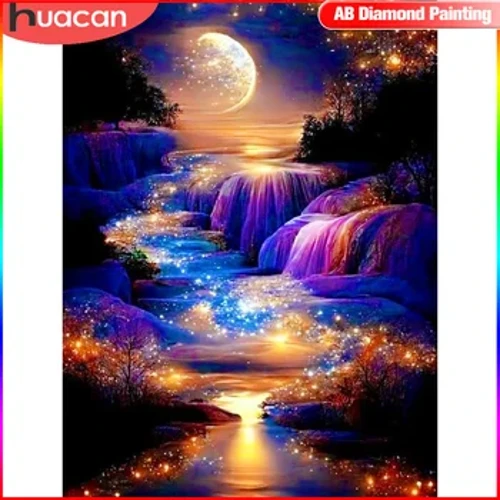 HOACAN DIY 5D AB Tranh Gắn Đá Thác Trăng Khảm Phong Cảnh Tranh Thêu Chữ Thập Bộ Quà Tặng Handmade Trang Trí Treo Tường