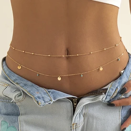 Pavasaris Vasara Jauns Boho Minimālisms Daudzslāņu vidukļa krelles Sievietēm Modes Ģeometriski vizuļi Vēdera ķēde Seksīgas ķermeņa ķēdes rotaslietas