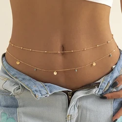 Xuân Hè Mới Boho Tối Giản Đa Lớp Eo Hạt Dành Cho Nữ Thời Trang Hình Học Kim Sa Lấp Lánh Bụng Dây Chuyền Gợi Cảm Dây Chuyền Trang Sức