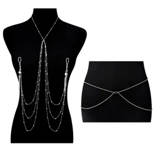 Faux anneaux de mamelon en acier inoxydable, 2 pièces, avec chaîne, ensemble de chaînes de taille, bijoux de chaîne de corps de mamelon
