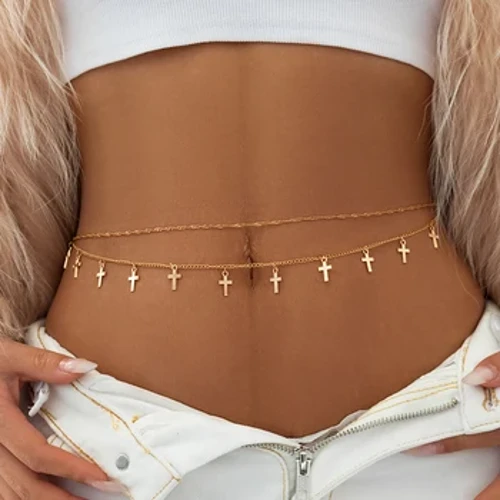Ingemark Vintage Thập Chúa Giêsu Mặt Dây Chuyền Eo Bụng Dây Xích Nữ Đi Biển Mùa Hè Bikini Gợi Cảm Dây Xích Lễ Hội Phụ Kiện