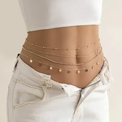 Boho – chaîne de taille multicouche en cristal brillant pour femmes, pendentif rond à paillettes, perles en forme de cœur, corps de plage avec bijoux à la mode