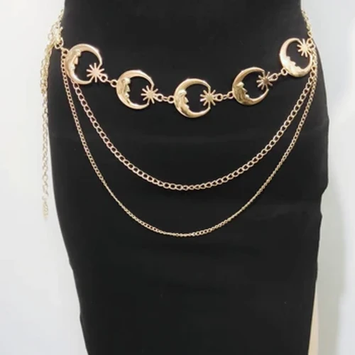Multilayer Punk Gothic Sun Waist Chain Mga Sinturon ng Metal Para sa Babaeng Damit Alahas Waist Chain Waist Belt