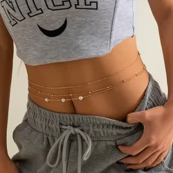 Gợi Cảm Và Tối Giản Giả Ngọc Trai Dây Thắt Lưng Kim Loại Phối Và Xếp Chồng Lên Nhau Thời Trang Bé Gái Đính Hạt Dệt Toàn Thân Dây Xích Bụng