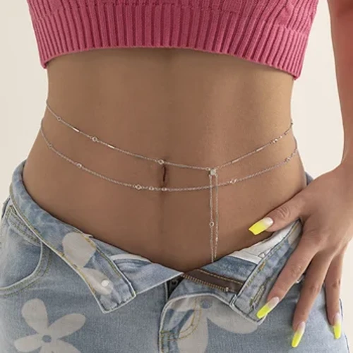 Hip Hop Moda Metalezko geruza bikoitzeko Katea Sexy Prakak Katea Gorputzeko Katea Imitaziozko Kristalezko Moda Sexy Gerrirako Katea doigarria 2023