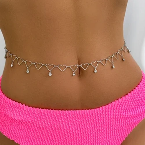Seksi Vintage Göbek Kalp Zinciri Vücut Zinciri Kristal Kolye Bel Zinciri Kemer Streetwear Yaz Kadın Moda Vücut Takı Y028