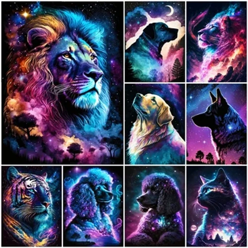 EverShine Animal Diamond Paint Lion Tiger Full Square Vrtačka Výšivka Universe Novinka 2024 Mozaika Kočka Pes Halloween Dekor