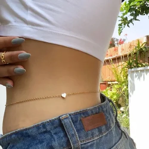 I-Sexy Vintage Cute Heart Chain Ubuhlalu Abancane Xhumanisa Iketango Lomzimba Waist Chain Ibhande Ibhande Lomgwaqo Izingubo Zabesifazane Zasehlobo Ubucwebe Bomzimba Bomzimba 2021 Okusha
