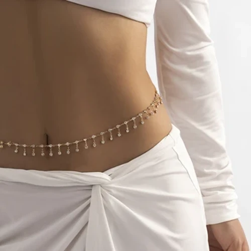 Sexy Tassel Waist Gadwyn Belt Zircon Rhinestone Belly Corff Cadwyn Ffasiwn Tueddiadau Emwaith Ar gyfer Merched Gŵyl Rave Parti Affeithwyr