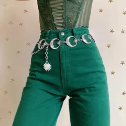 Thắt Lưng Thời Trang Nữ Hông Cao Cấp Vàng Bạc Hẹp Dây Kim Loại Gothic Mặt Trăng Mặt Dây Chuyền Bạc Vintage Cao Cấp Dây Xích