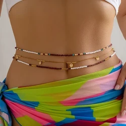 Salircon Bohemian Barevný rokajl Korálkový řetízek do pasu Vintage Vícevrstvý řetízek na břicho Okouzlující sexy letní šperky na tělo