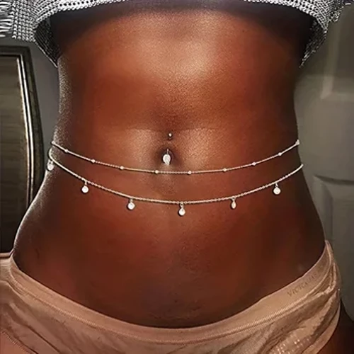 1pc Haenog Glain Waist Gadwyn Gleiniau Belly Gadwyn Stumog Grisial Cadwyn Rhinestone Corff Emwaith Affeithwyr ar gyfer Merched a Merched