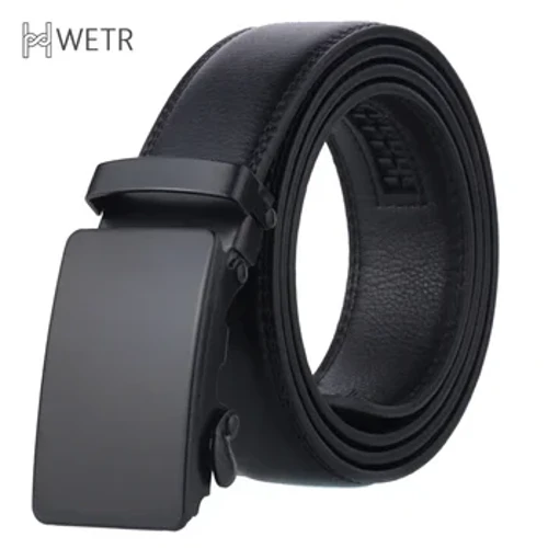 Ceinture à boucle automatique pour hommes, boucle coulissante, ceinture de taille en cuir décontractée pour affaires