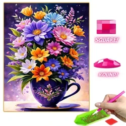 Buquê em copo pintura diamante nova coleção 2024 cor flor arte cheio diamante mosaico kit ponto cruz casa decoração da parede presentes