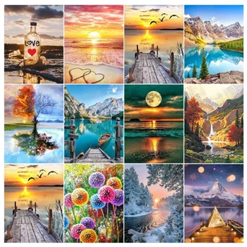 I-5D DIY Diamond Painting Landscape Izithombe Ibhodlela Elidonsayo I-Double Heart Beach Izithombe Ezigcwele Zokubhoboza Izipho Ze-Diamond Mosaic