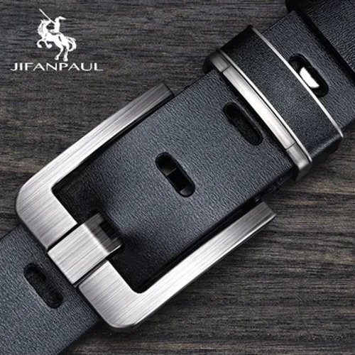 JIFANPAUL Gwregys Lledr Gwirioneddol Dynion Dylunydd Alloy Ffasiwn Belt Bwcle Brand Moethus Siwt Jeans Busnes Du Belt Dynion