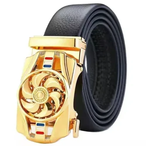 Gwregys Arddull Busnes Dynion "Lwc Ar Y Tro" Strap Lledr Gwregysau Bwcl Rotatable Band Waist Gwryw Ar Gyfer Dynion Gwregysau