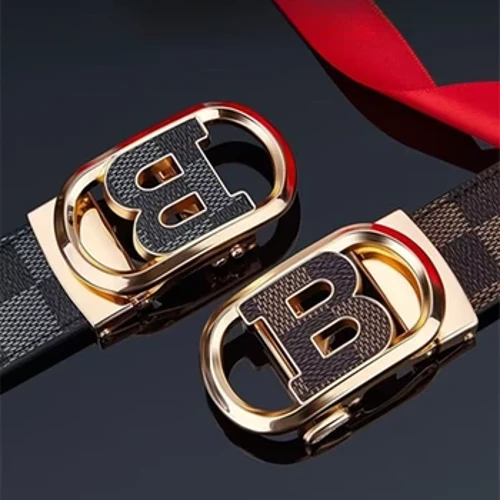Kāʻei Kāne Pāʻoihana Kūleʻa me ke kāʻei leka Alloy Letter Buckle ʻili maoli Plaid Belt Versatile Decorative Jeans Pāʻoihana Kāne kāʻei
