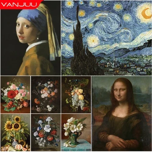 Beroemde schilder schilderijen 5D Diamond schilderij beroemd schilderij Strass borduurwerk DIY Cross Stitch Kit Flower Home Decor Gift