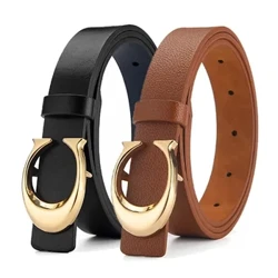 2023 Trendy Women's Belt Fashion Alloy Moon Button Multi Color Leather Thin Belt Versatile Daily Jeans Decoration