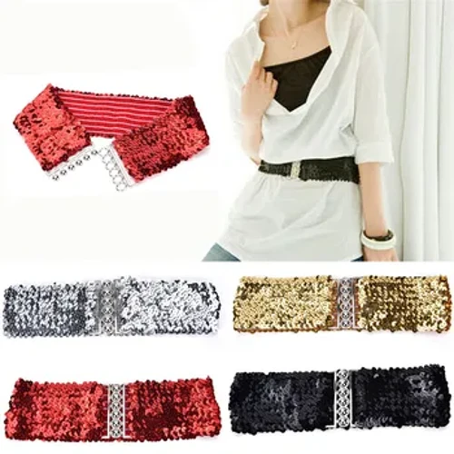 Cinture eleganti da donna con paillettes metalliche alla moda Cintura Ize gratuita con fascia elastica elasticizzata punk cool con fascia elastica