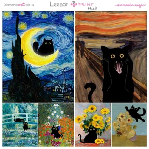 I-5D Diamond Painting Funny Cute Black Cat Dlala Uchungechunge Lwesithombe Se-Embroidery Cross Stitch Kit Izipho Zesithombe Zokuhlobisa Igumbi Lezithombe