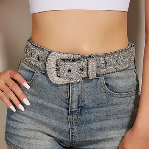 Γοτθικές ζώνες Rhinestone Γυναικείες PU Δερμάτινες ζώνες Rhinestone Ζώνες Western Cowboy Y2K Girls Fashion for Jeans Men Dropship